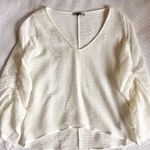 Zara Linen Cream / Ivory / White Ruched Sleeve Top